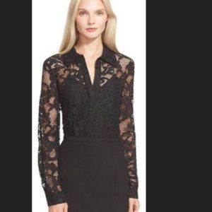 Diane Von Furstenberg DVF black lace button up top